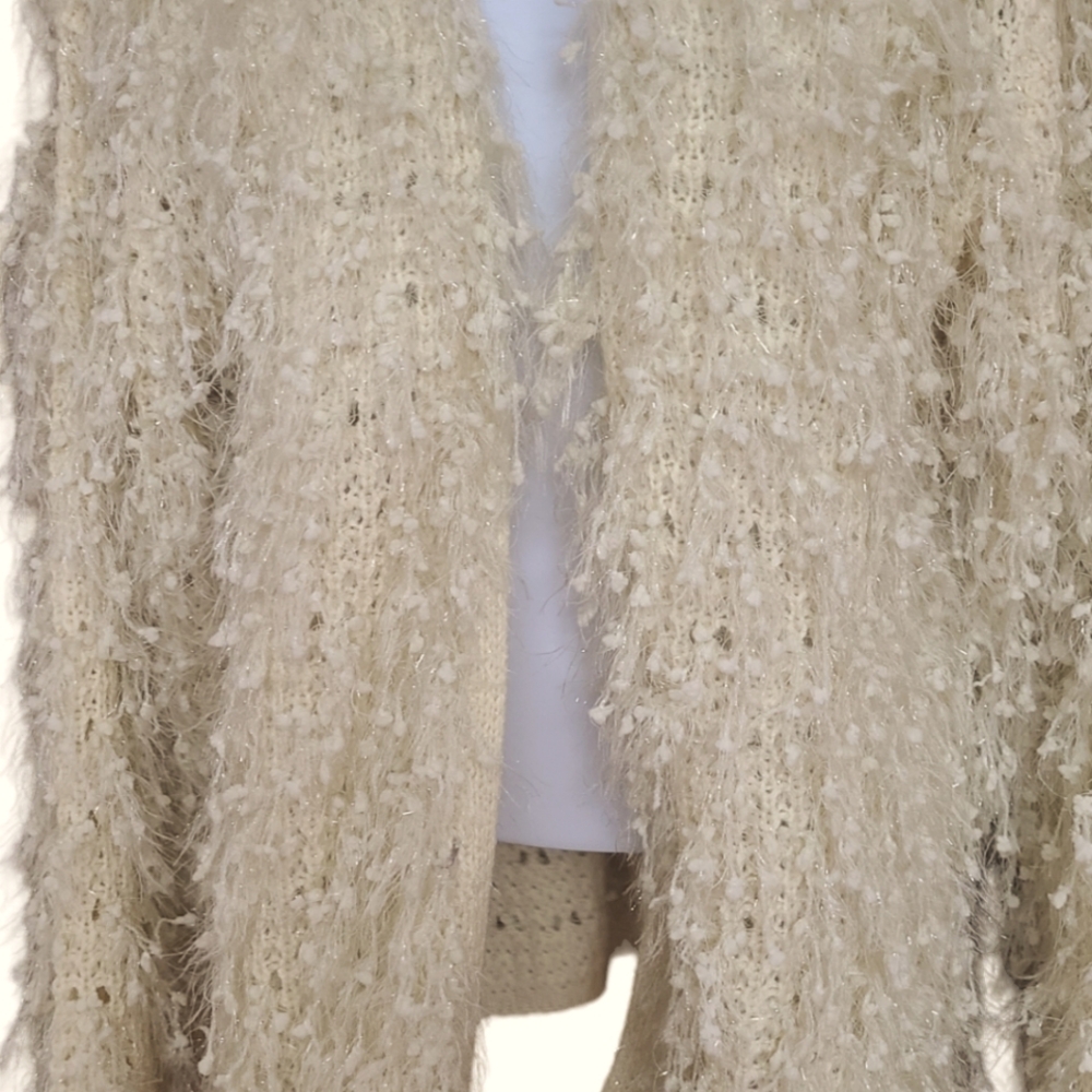 Anthropologie Raga Almost Famous Shag Fringe Cardigan Cream/Eggshell - Picture 2 of 7